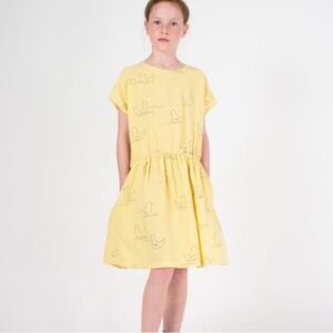 Bobo Choses geese T-shape dress yellow 6-7 years organic cotton nwot